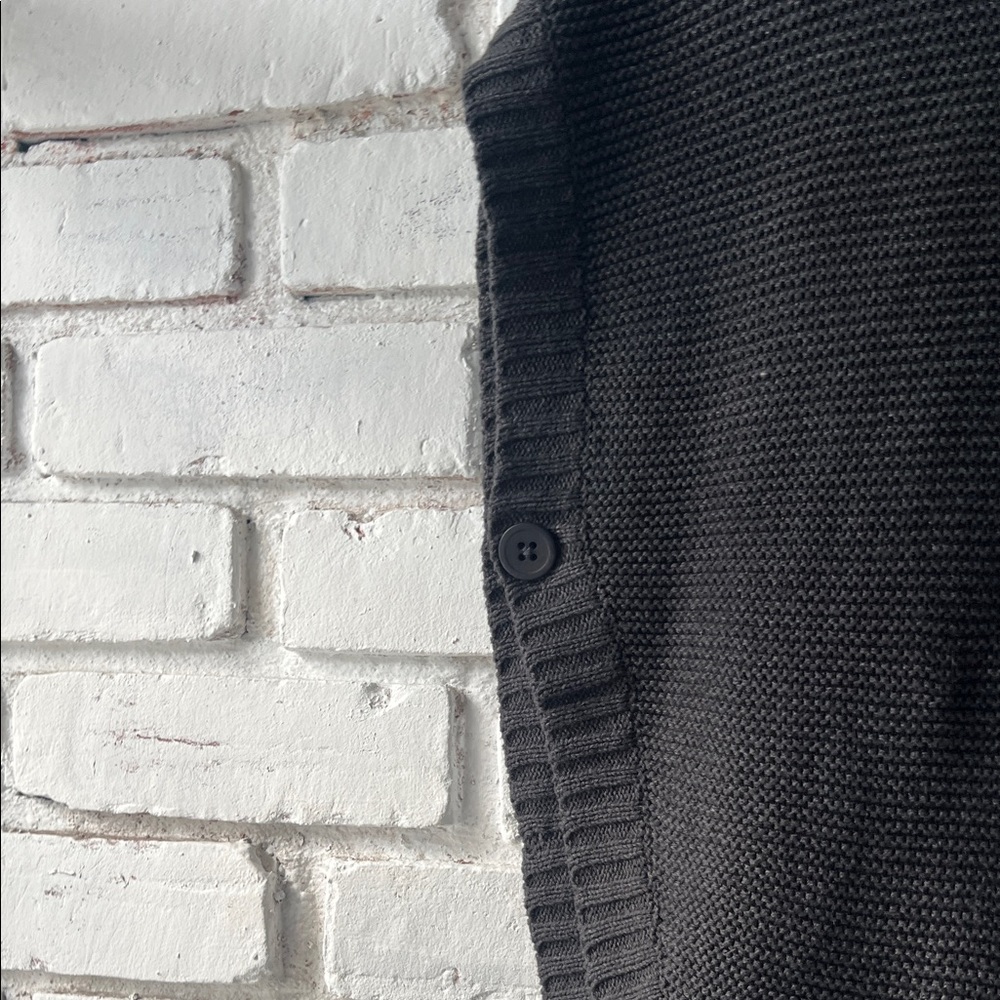 Dark grey Cable-Knit Shawl Collar Sweater Poncho with side buttons - Picture 8 of 11